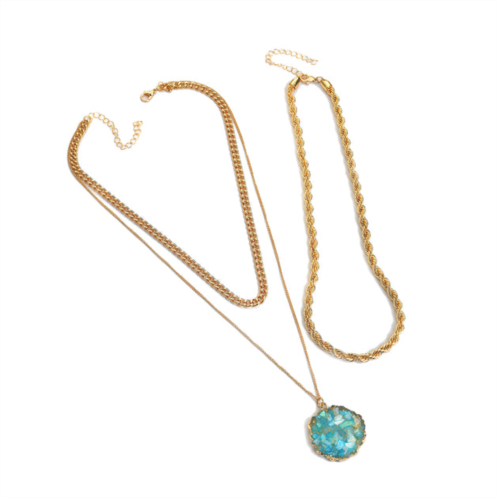 SOHI gold-plated green stones pendant with 3 chain
