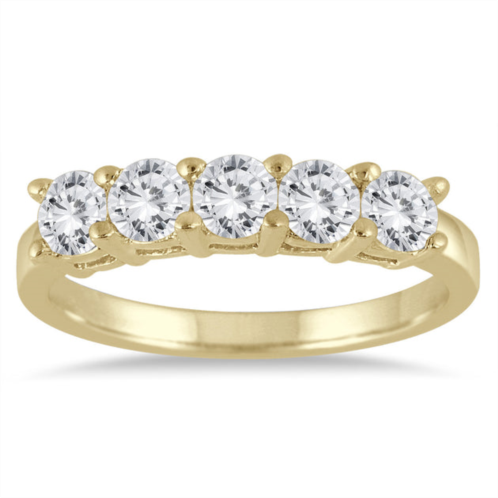 Monary 1 carat tw five stone wedding band in 14k yellow gold