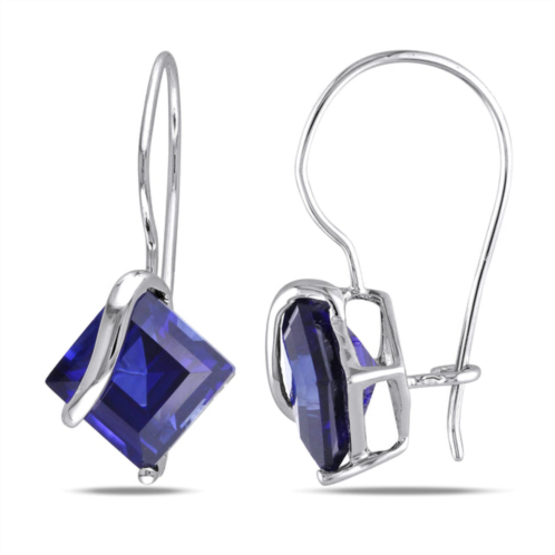 Mimi & Max 3 3/8 ct tgw square cut created blue sapphire earrings in 10k white gold
