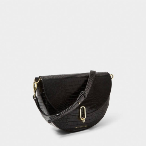 Katie Loxton quinn faux croc saddle purse in black