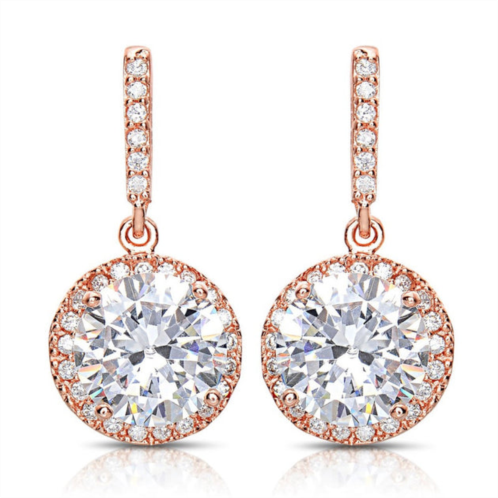 Genevive sterling silver with blue sapphire & diamond cubic zirconia halo drop dangle earrings