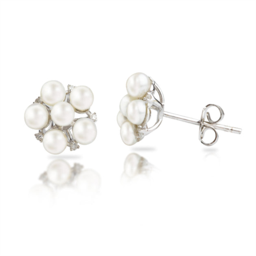 MAX + STONE sterling silver freshwater pearl flower earrings with diamond accents