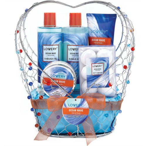 Lovery home spa gift baskets - ocean wave in heart jeweled holder - 11pc