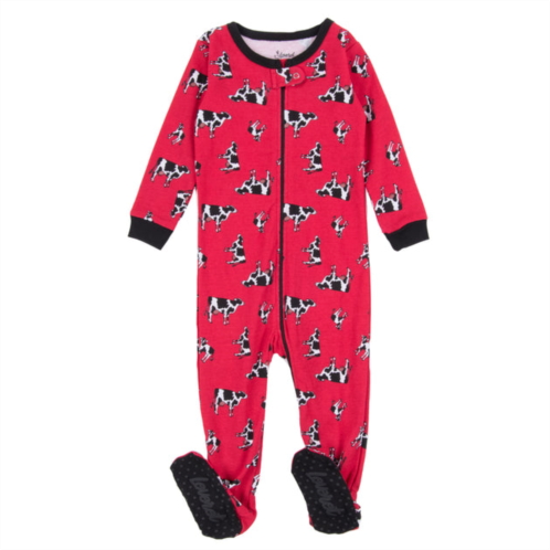 Leveret kids footed cotton pajamas cow red