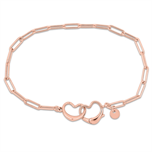 Mimi & Max paper clip link anklet with double heart clasp in rose silver - 9 in
