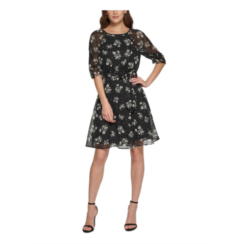 DKNY petites womens floral print knee fit & flare dress