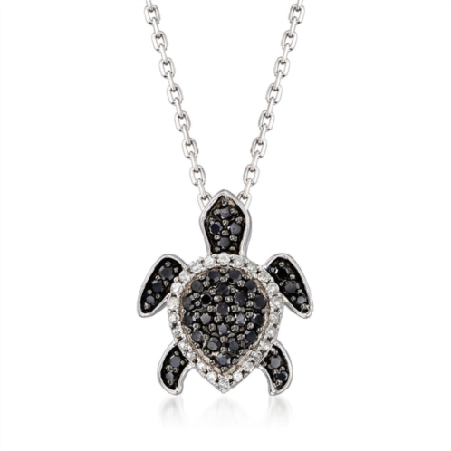 Ross-Simons black and white diamond turtle pendant necklace in sterling silver