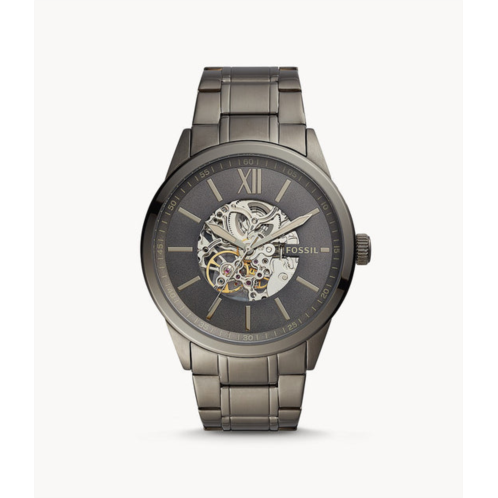 Fossil mens flynn automatic, gunmetal-tone stainless steel watch