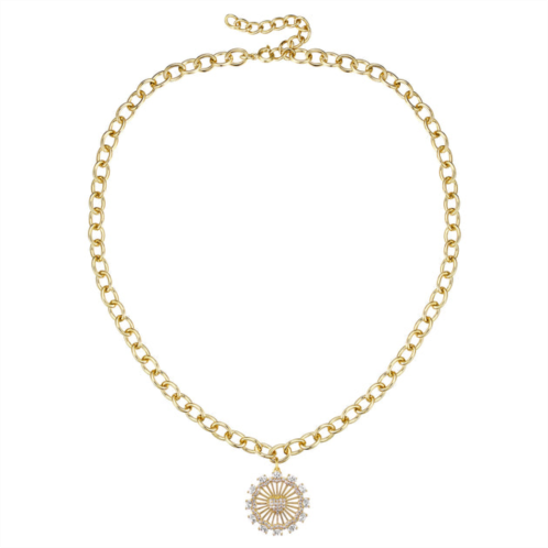 Rachel Glauber rg 14k gold plated with diamond cubic zirconia sunshine flower pendant curb chain adjustable necklace