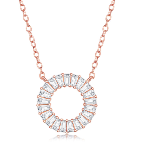 Simona sterling silver baguette cz open circle necklace - rose gold plated
