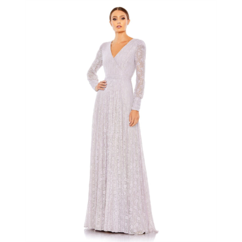 Mac Duggal beaded lace long sleeve wrap over gown