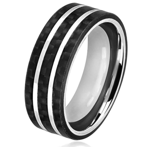 Crucible Jewelry crucible los angeles mens stainless steel carbon fiber silver striped comfort fit ring