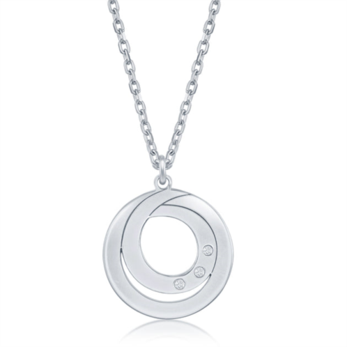 Simona sterling silver 0.015cttw diamond double swirl design necklace