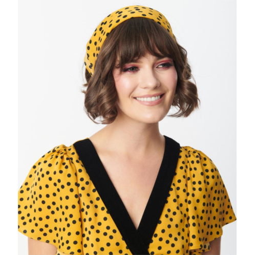 Unique Vintage mustard & black polka dot hair scarf
