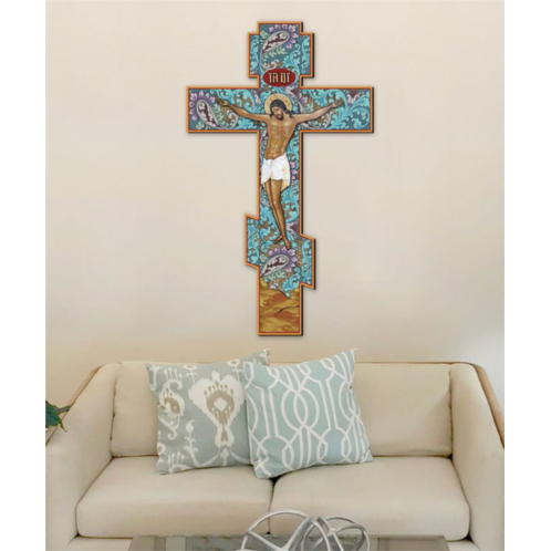 Designocracy gold plated jesus on cross reclaimed wood wall art