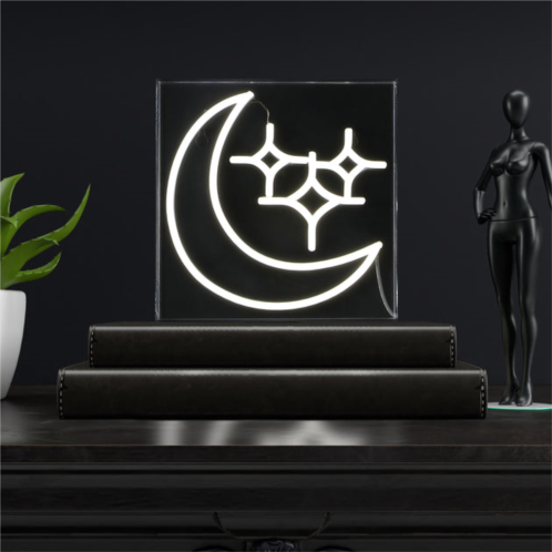 JONATHAN Y starry crescent 10 square contemporary glam acrylic box usb operated led neon light