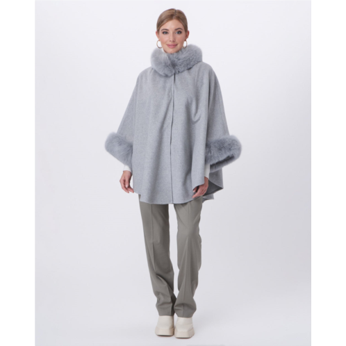Gorski wool and cashmere blend cape with fox collar and trim