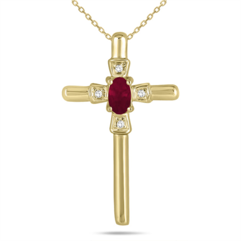 Monary ruby and diamond cross pendant 10k yellow gold
