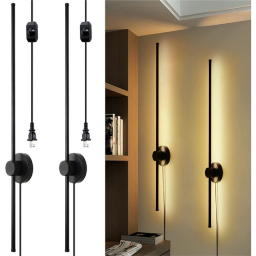 Simplie Fun dimmable modern plug in wall sconce set of two matte black wall lights(2-pack)