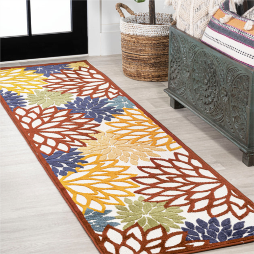 JONATHAN Y minori floral high-low indoor/outdoor cream/red/blue runner rug