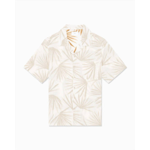 Onia air linen convertible camp shirt in sand / white