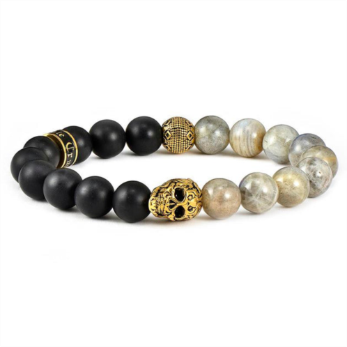 Crucible Jewelry crucible los angeles single gold skull stretch bracelet with 10mm matte black onyx and labradorite beads