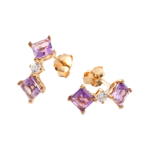 Vir Jewels 2 cttw purple amethyst dangle earrings yellow gold plated silver 2 stone 5 mm