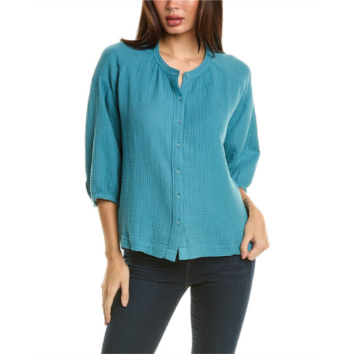 Johnny Was shirred neck button-down blouse