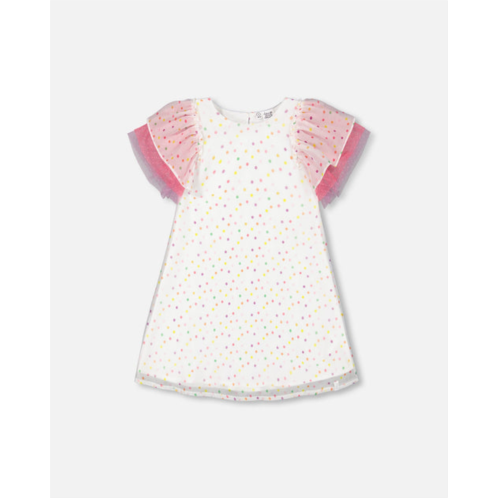 Deux par Deux polka dot dress with mesh white printed party dots