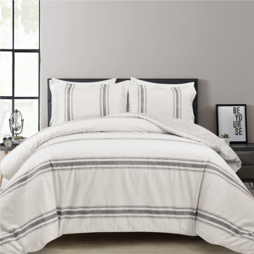 Lush Decor farmhouse stripe 100% cotton duvet cover set