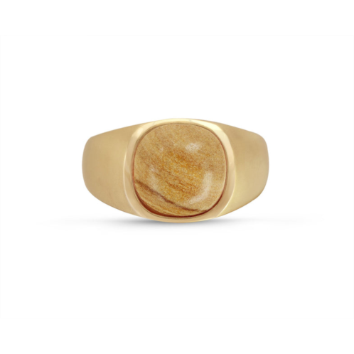 Monary wood jasper iconic stone signet ring in 14k yellow gold plated sterling silver