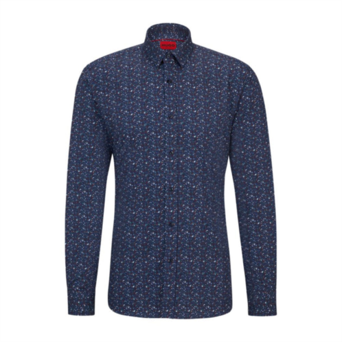 HUGO extra-slim-fit shirt in abstract-print cotton canvas
