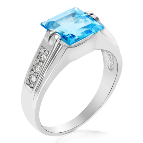 Vir Jewels 1.90 cttw blue topaz ring .925 sterling silver with rhodium princess shape 8 mm
