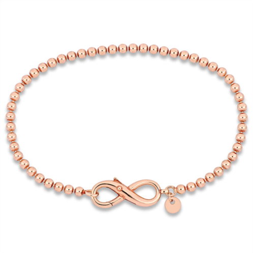 Mimi & Max pink bead link bracelet w/infinity clasp in rose silver - 7.5 in.