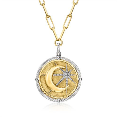Ross-Simons diamond moon and star pendant necklace in 2-tone sterling silver