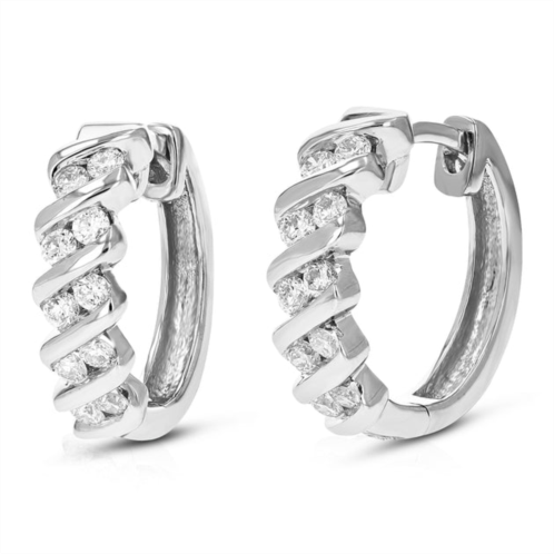 Vir Jewels 1/2 cttw round cut lab grown diamond hoop earrings made with .925 sterling silver channel setting 2/3 inch