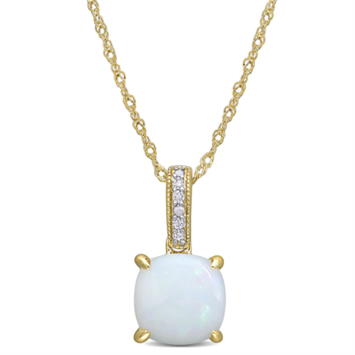 Mimi & Max 1 1/3 ct tgw opal and diamond accent milgrain pendant in 10k yellow gold