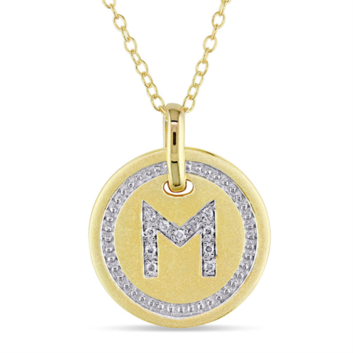 Mimi & Max m initial diamond accent pendant with chain in yellow plated sterling silver