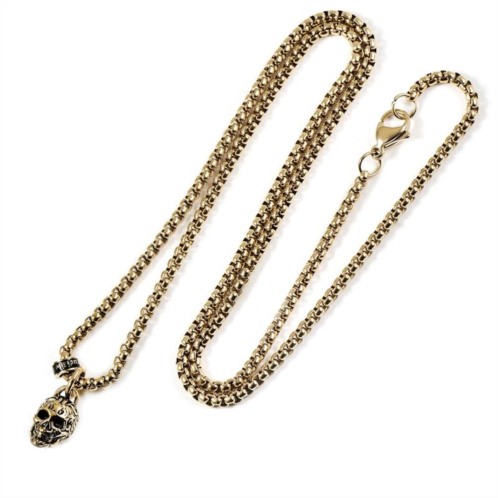 Crucible Jewelry crucible los angeles gold stainless steel 12mm skull necklace on 24 inch 3mm box chain