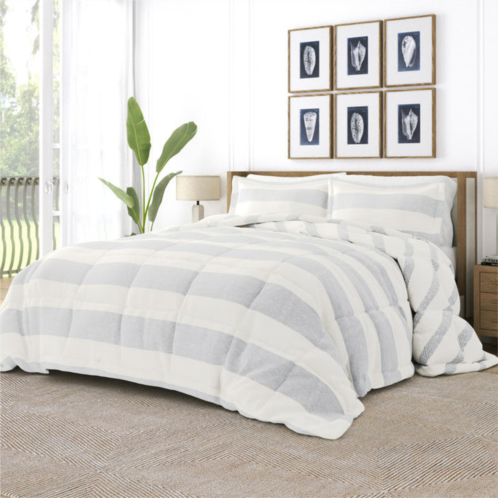 Ienjoy Home distressed stripe light blue reversible pattern comforter set down-alternative ultra soft microfiber bedding, twin/twinxl