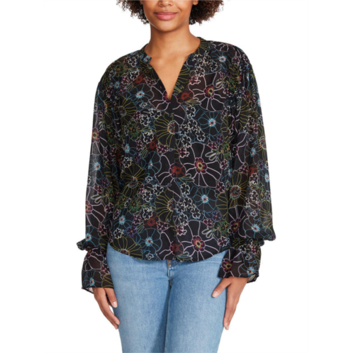 Steve Madden camella womens floral print gathered button-down top