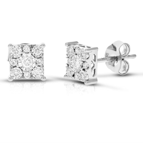 Vir Jewels 1/4 cttw 18 stones round lab grown diamond studs earrings .925 sterling silver prong set square shape
