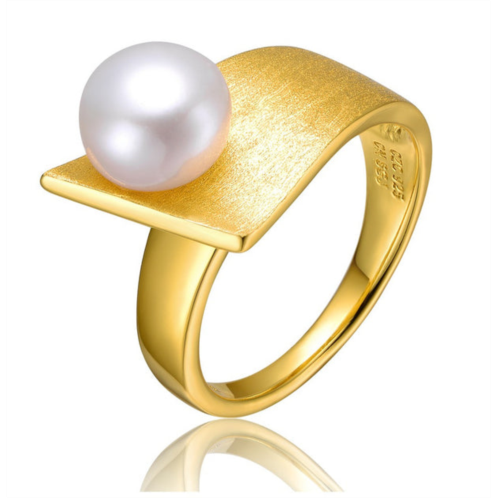 Genevive sterling silver 14k yellow gold plated with genuine freshwater pearl linear ring