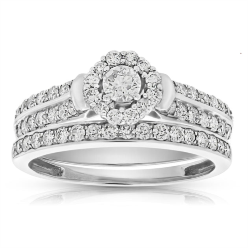 Vir Jewels 1 cttw diamond halo cluster wedding engagement ring set 14k white gold bridal