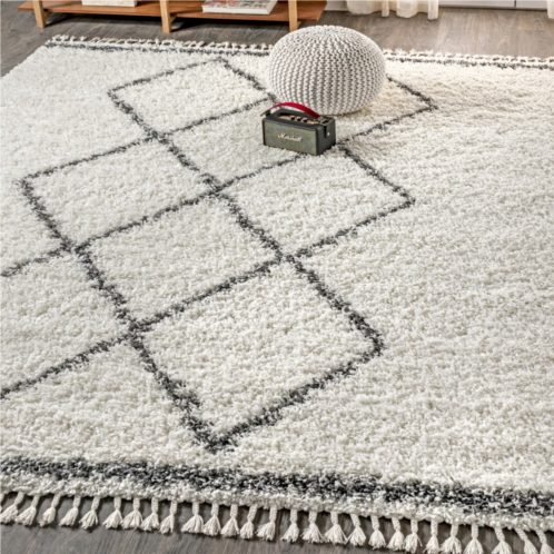 JONATHAN Y mercer shag plush tassel moroccan tribal geometric trellis area rug