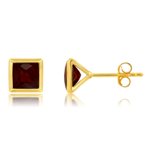 Nicole Miller sterling silver and 14k yellow gold plated princess cut 6mm gemstone square stud earrings with push backs