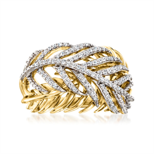 Ross-Simons diamond feather ring in 18kt gold over sterling