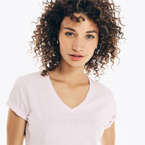 Nautica womens studded logo v-neck t-shirt
