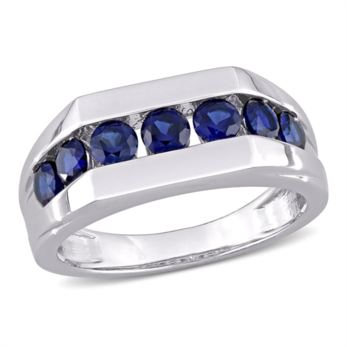 Mimi & Max 1 1/4ct tgw created blue sapphire channel set mens ring in sterling silver