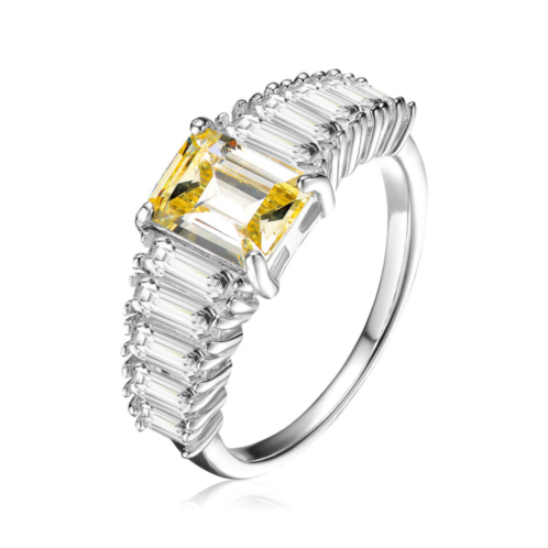 Genevive sterling silver yellow cubic zirconia cluster ring